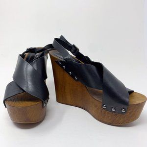 Aldo Slingback Leather and Wood Wedge